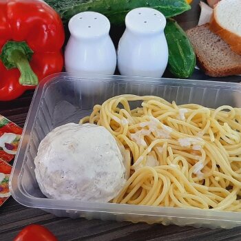 Спагетти с тефтелей куриной в сливочном соусе